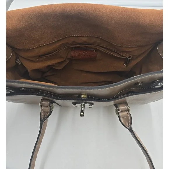 Patricia Nash Vienna Suede Satchel‎ Italian Leather Heritage Biscuit Hand Bag - Picture 6 of 15